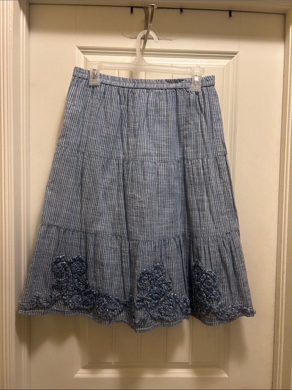 Studio West Blue S/M cotton Tiered Midi Skirt